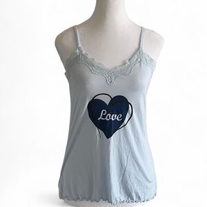 Blue Lace Trim Cami with Heart Design